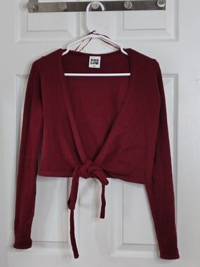 Burgundy Cotton Blend Ballet Wrap Tie Long Sleeve Top/Cardigan